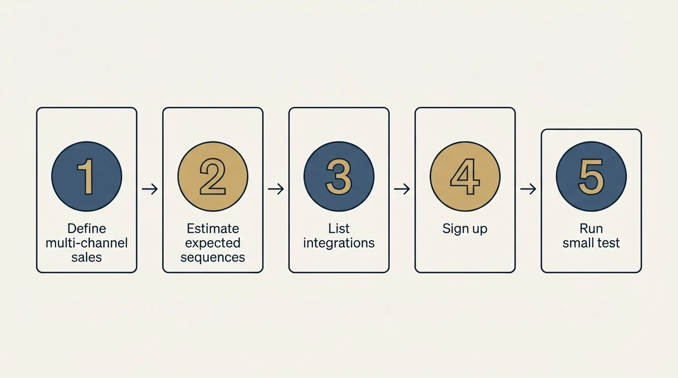 Step sequence: Getting Started Checklist (Define multi-channel sales, Estimate expected sequences, List integrations, Sign up)