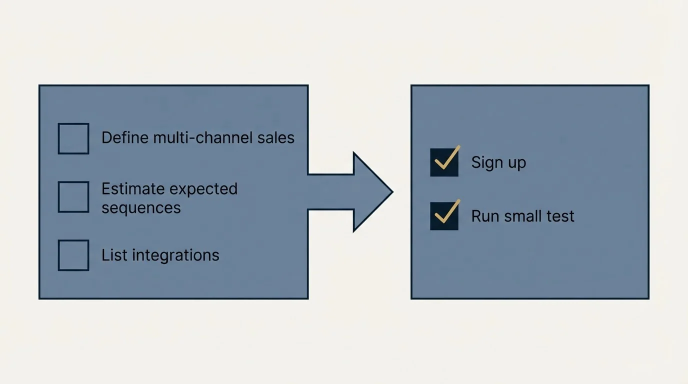 Before-and-after steps: Getting Started Checklist (Define multi-channel sales, Estimate expected sequences, List integrations, Sign up)
