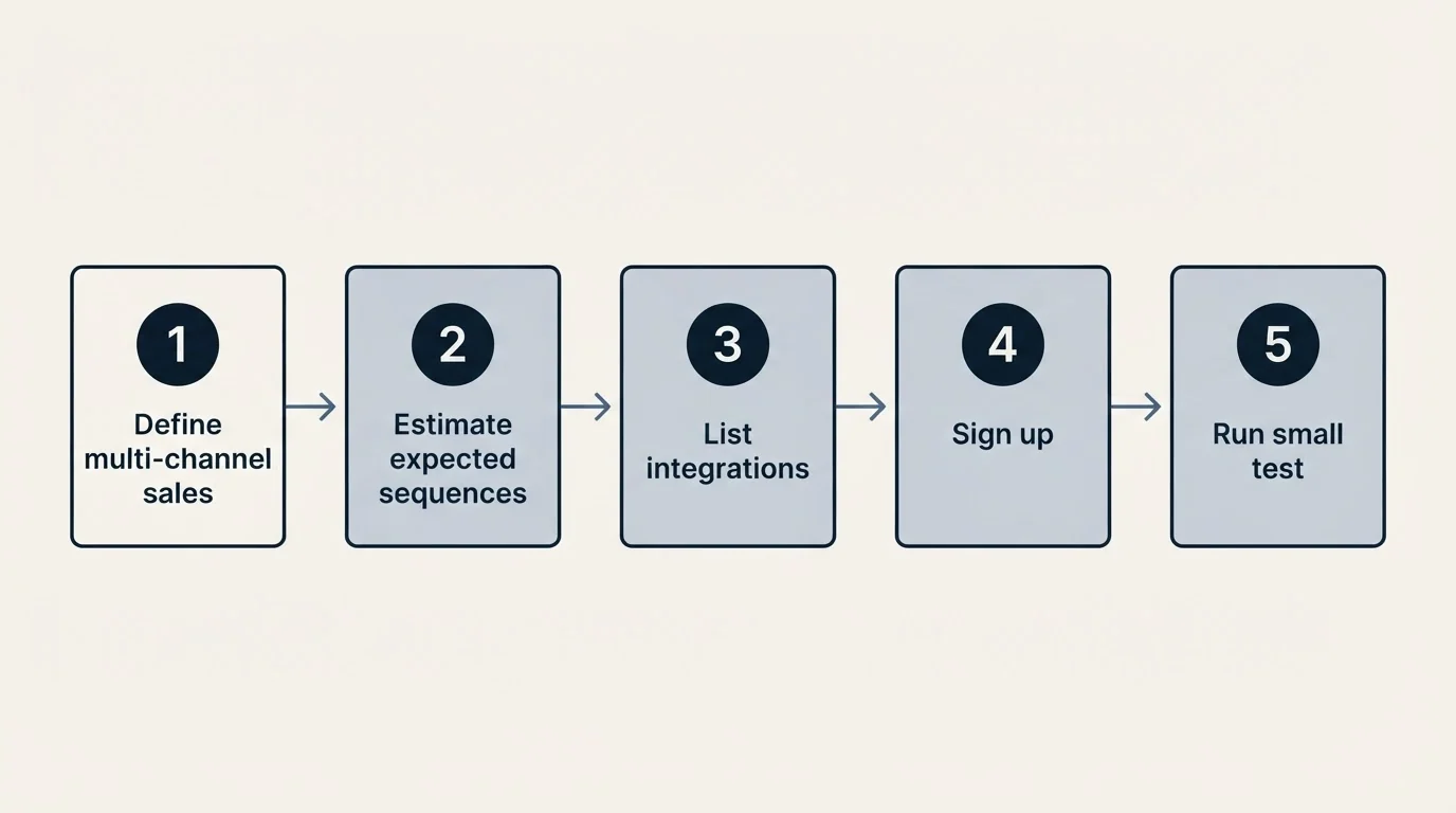 Step sequence: Getting Started Checklist (Define multi-channel sales, Estimate expected sequences, List integrations, Sign up)