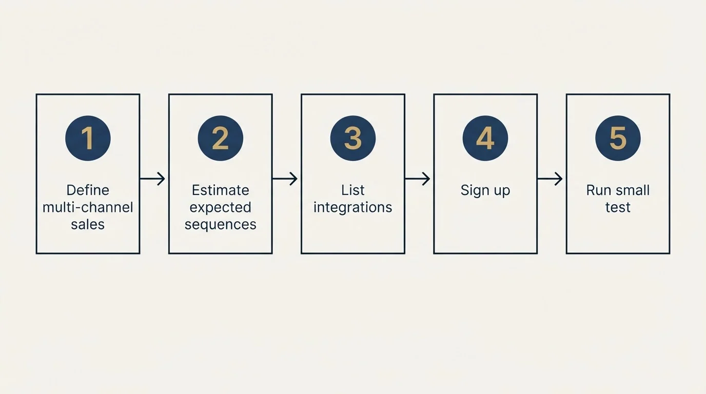 Step sequence: Getting Started Checklist (Define multi-channel sales, Estimate expected sequences, List integrations, Sign up)
