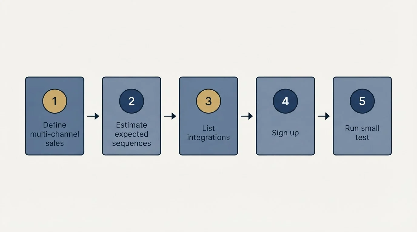 Step sequence: Getting Started Checklist (Define multi-channel sales, Estimate expected sequences, List integrations, Sign up)