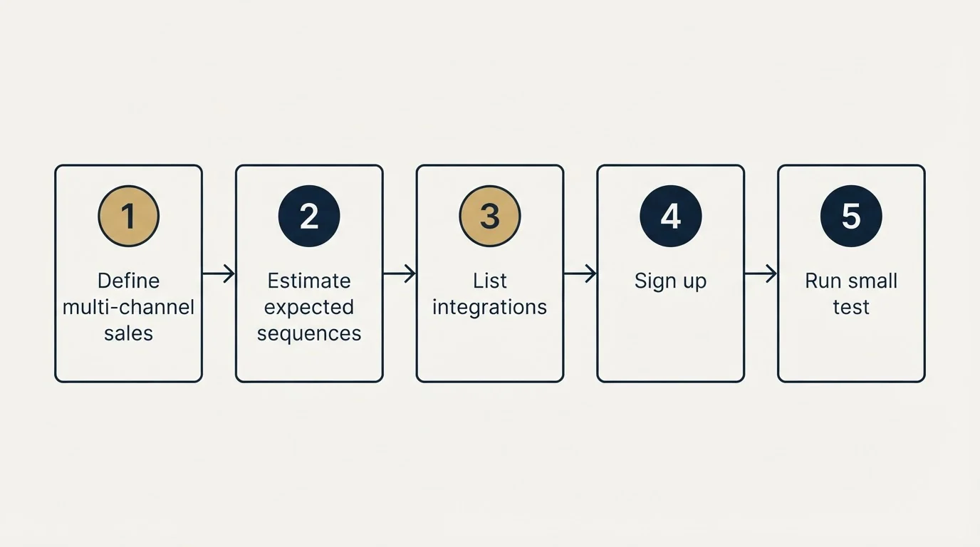 Step sequence: Getting Started Checklist (Define multi-channel sales, Estimate expected sequences, List integrations, Sign up)