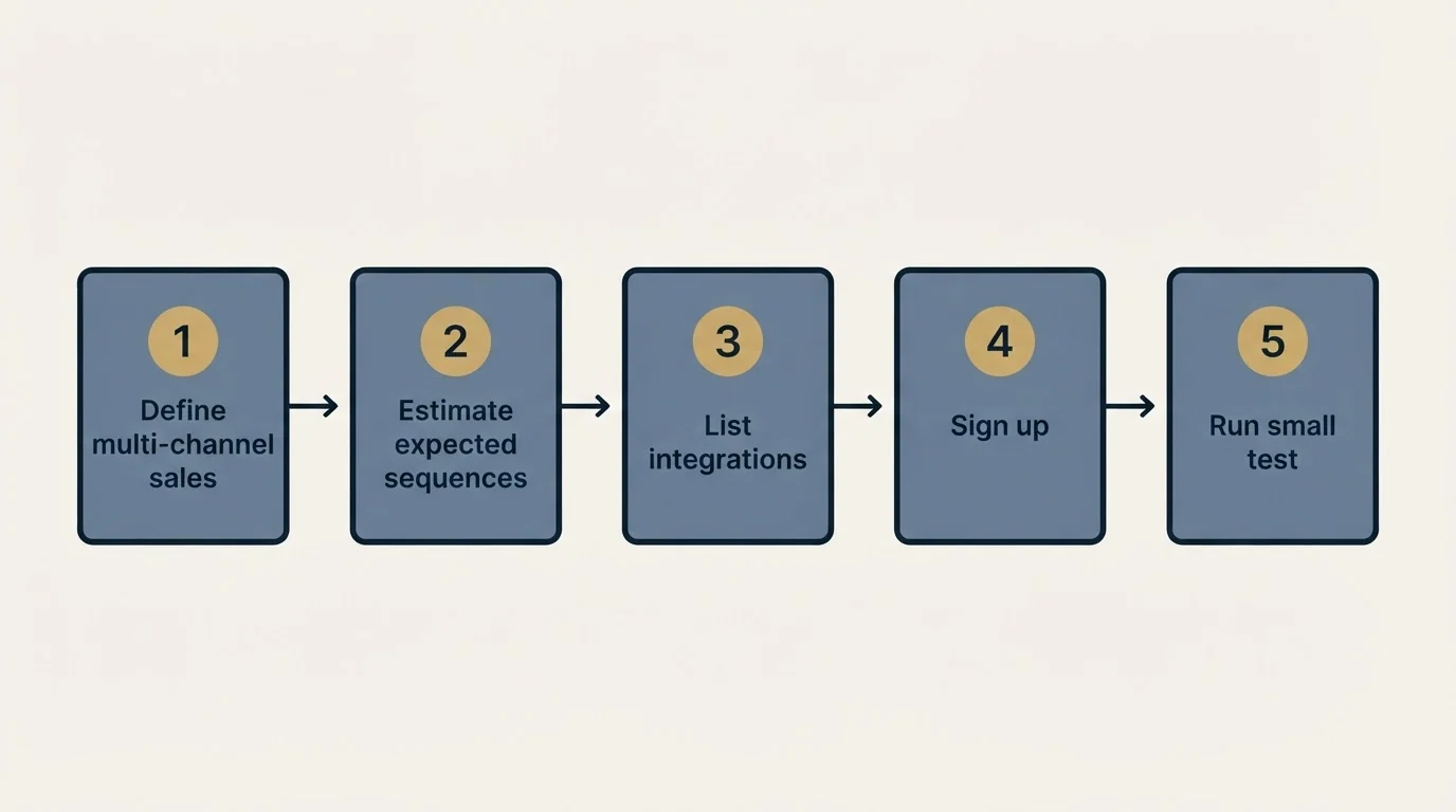 Step sequence: Getting Started Checklist (Define multi-channel sales, Estimate expected sequences, List integrations, Sign up)