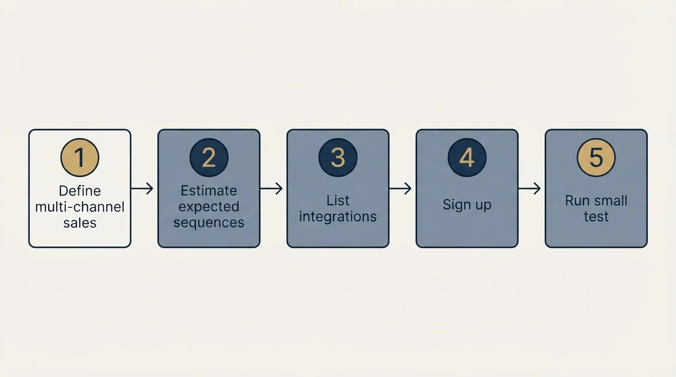 Step sequence: Getting Started Checklist (Define multi-channel sales, Estimate expected sequences, List integrations, Sign up)