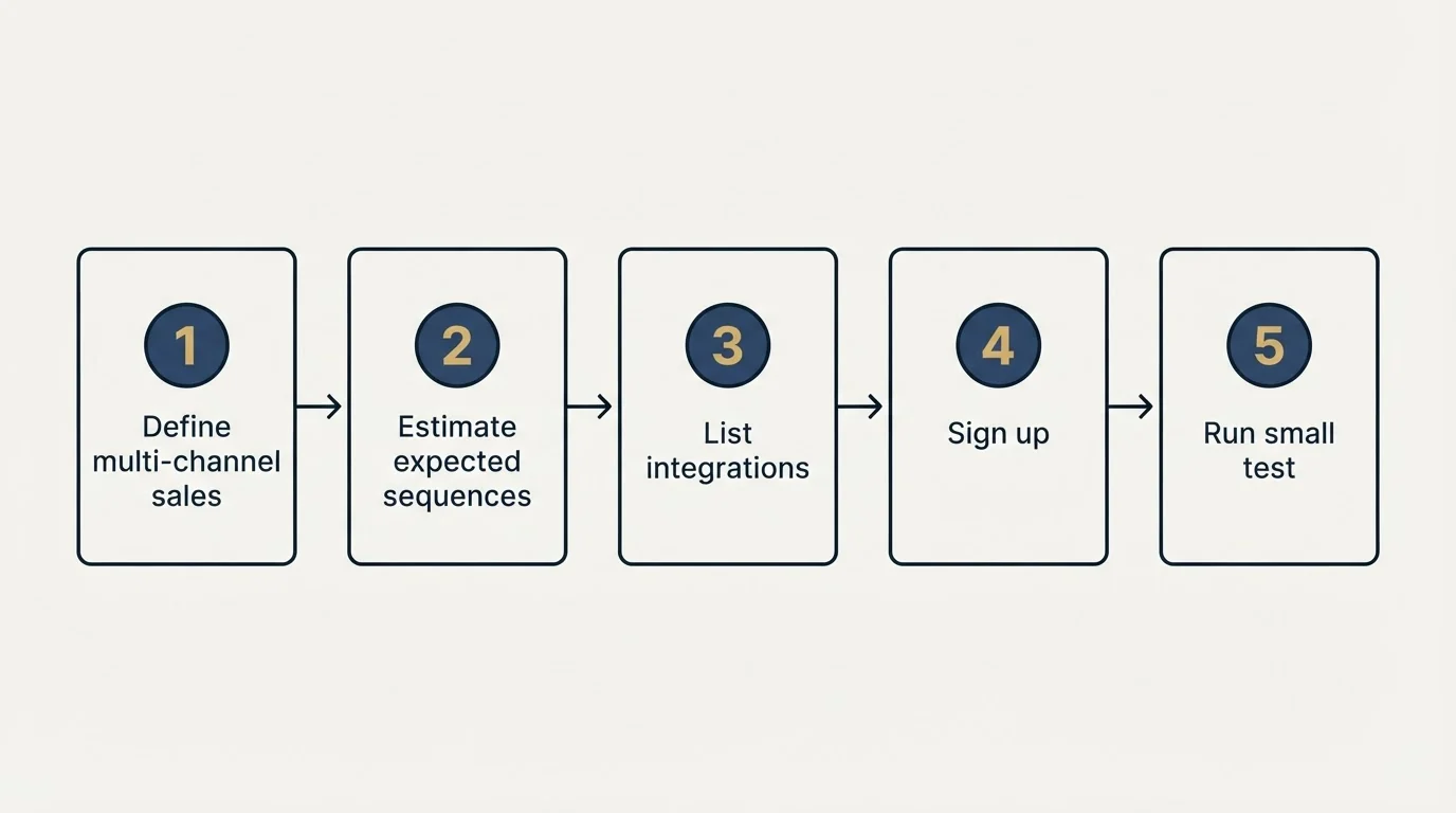 Step sequence: Getting Started Checklist (Define multi-channel sales, Estimate expected sequences, List integrations, Sign up)