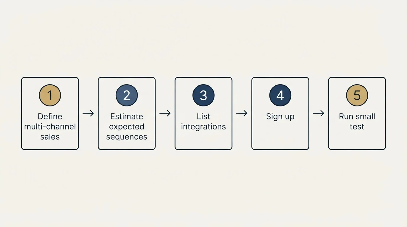 Step sequence: Getting Started Checklist (Define multi-channel sales, Estimate expected sequences, List integrations, Sign up)