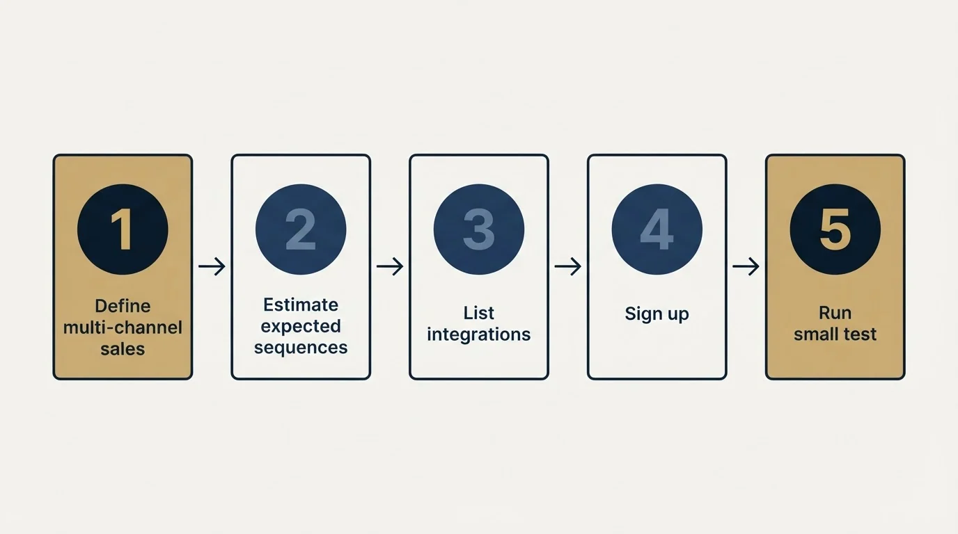 Step sequence: Getting Started Checklist (Define multi-channel sales, Estimate expected sequences, List integrations, Sign up)