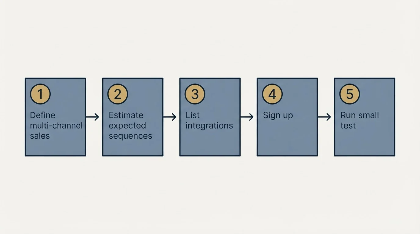 Step sequence: Getting Started Checklist (Define multi-channel sales, Estimate expected sequences, List integrations, Sign up)