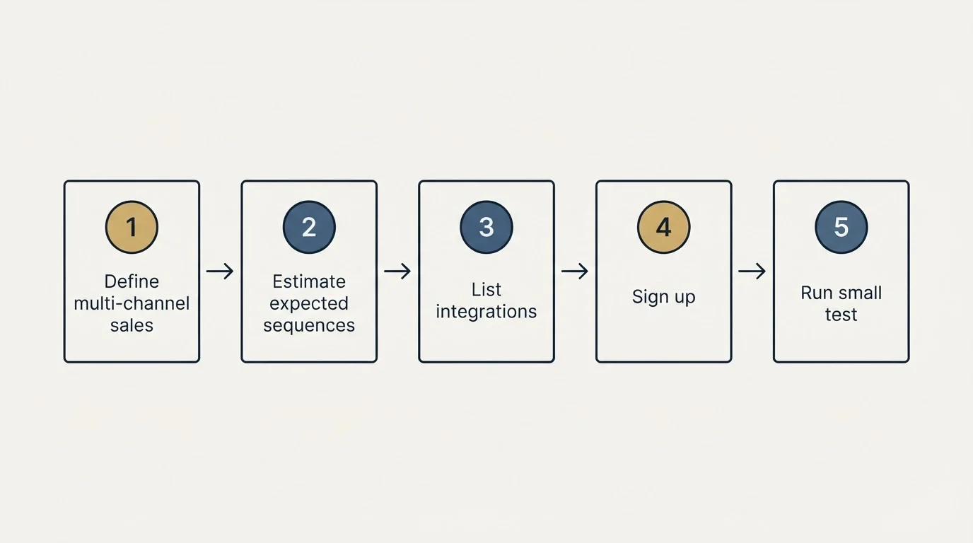 Step sequence: Getting Started Checklist (Define multi-channel sales, Estimate expected sequences, List integrations, Sign up)