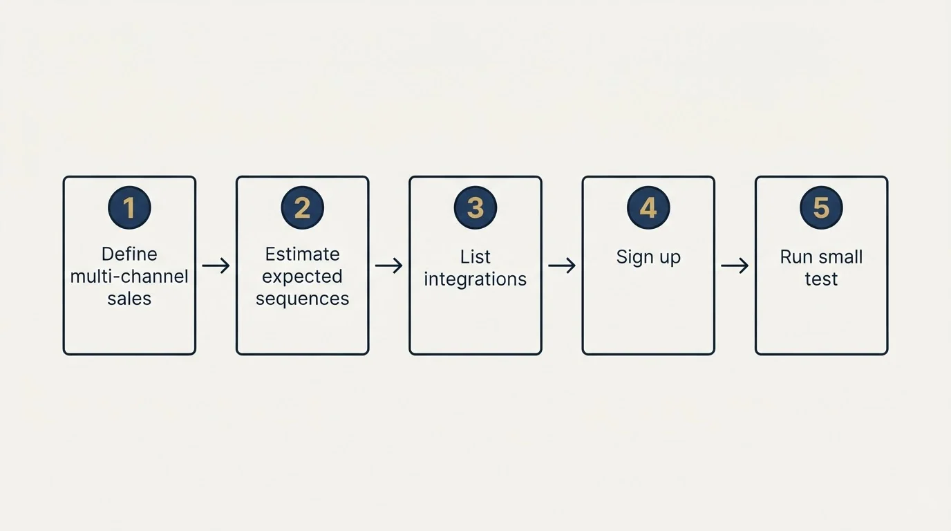 Step sequence: Getting Started Checklist (Define multi-channel sales, Estimate expected sequences, List integrations, Sign up)