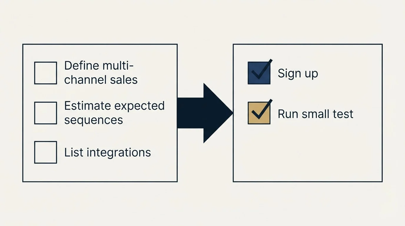 Before-and-after steps: Getting Started Checklist (Define multi-channel sales, Estimate expected sequences, List integrations, Sign up)