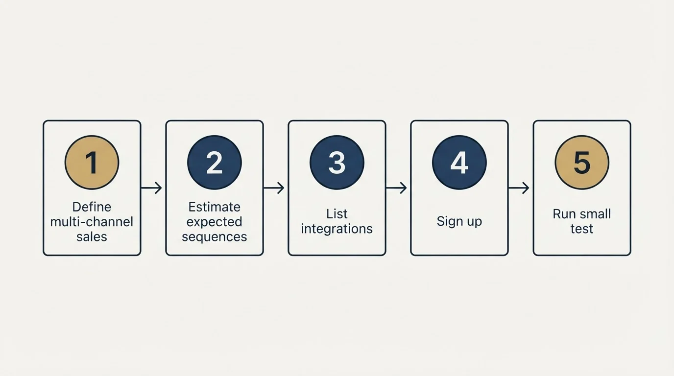Step sequence: Getting Started Checklist (Define multi-channel sales, Estimate expected sequences, List integrations, Sign up)