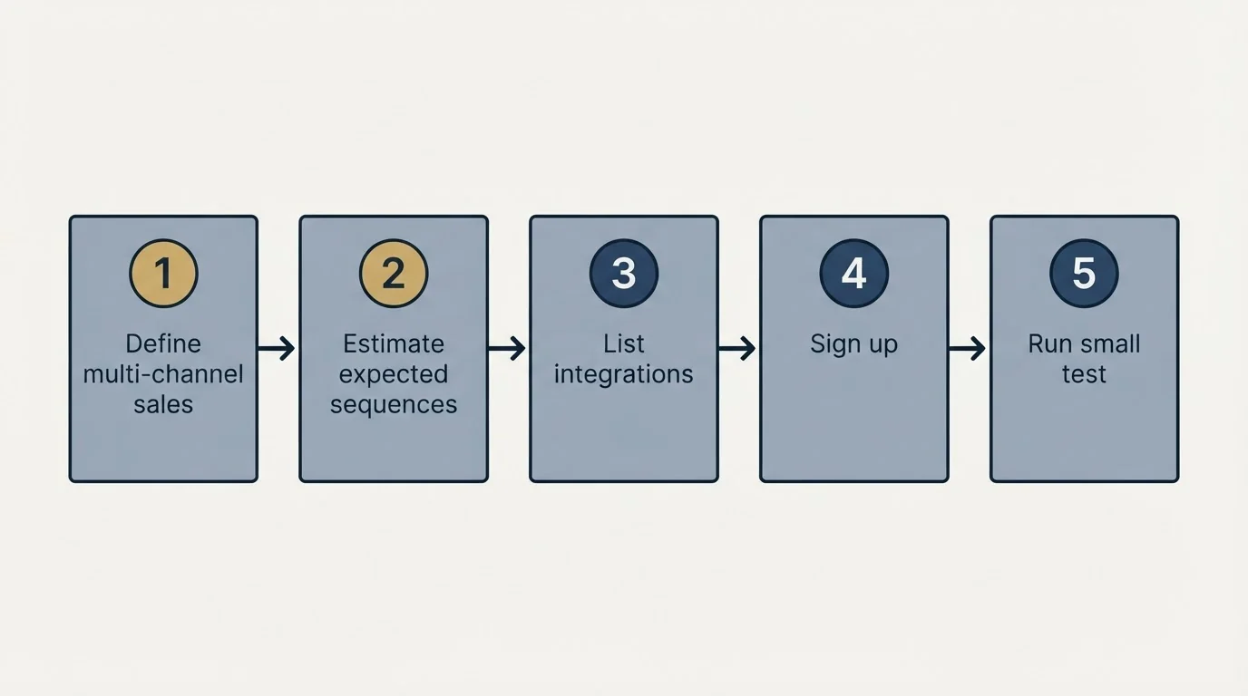 Step sequence: Getting Started Checklist (Define multi-channel sales, Estimate expected sequences, List integrations, Sign up)