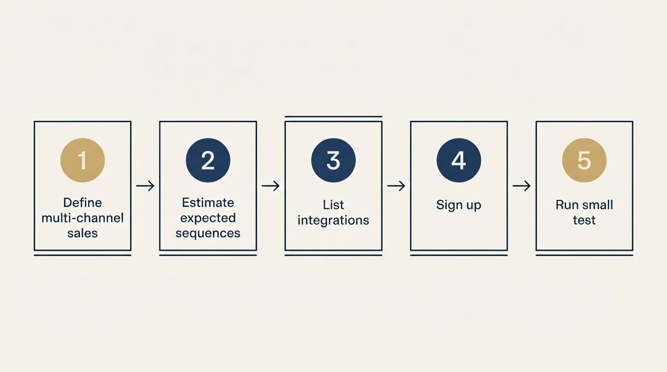 Step sequence: Getting Started Checklist (Define multi-channel sales, Estimate expected sequences, List integrations, Sign up)