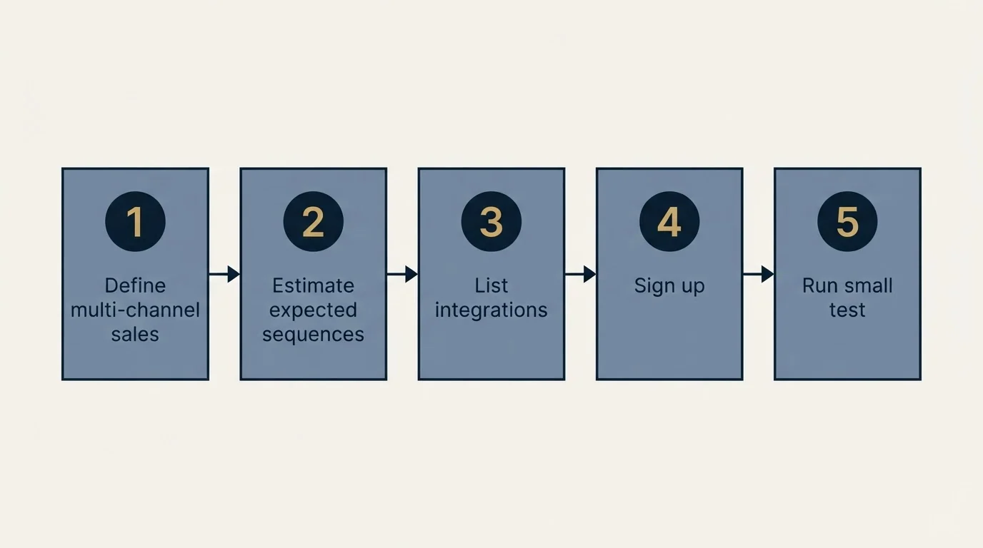 Step sequence: Getting Started Checklist (Define multi-channel sales, Estimate expected sequences, List integrations, Sign up)