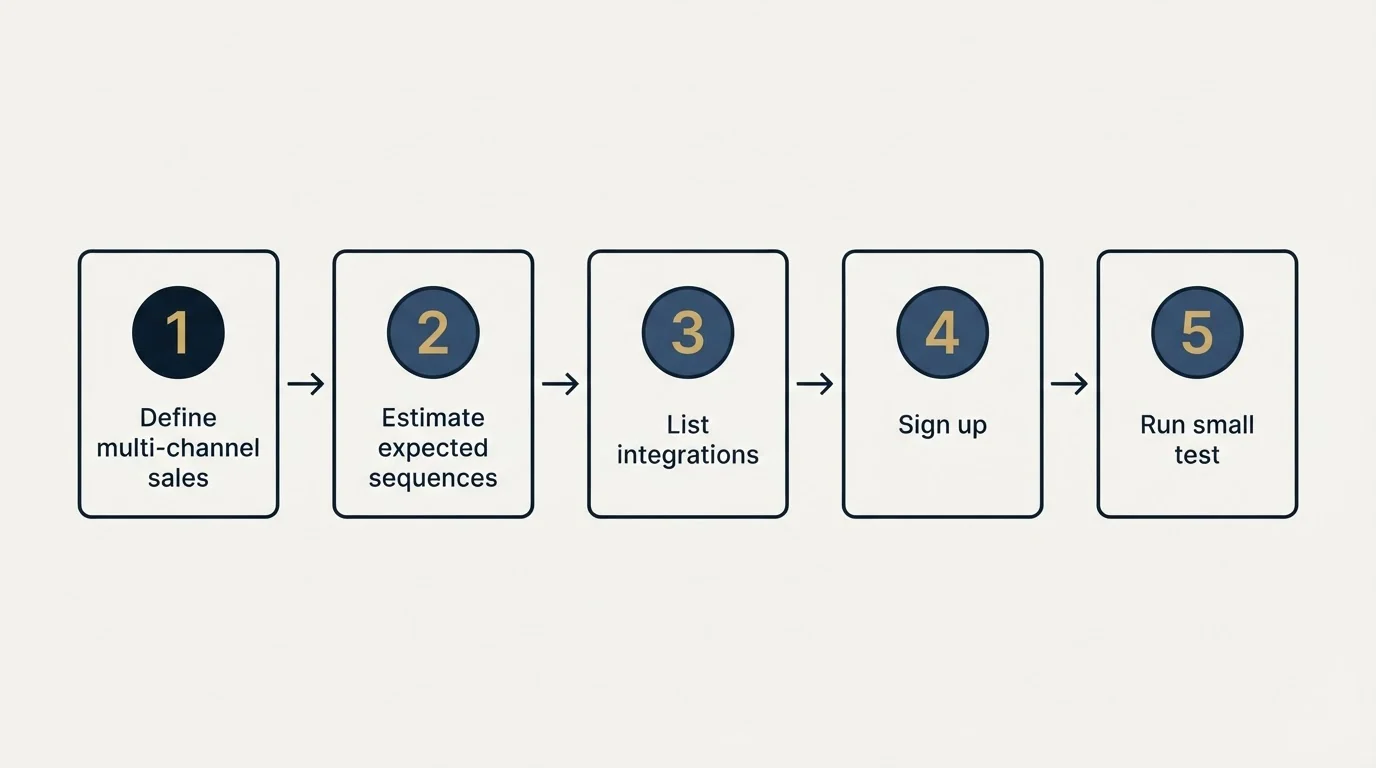 Step sequence: Getting Started Checklist (Define multi-channel sales, Estimate expected sequences, List integrations, Sign up)