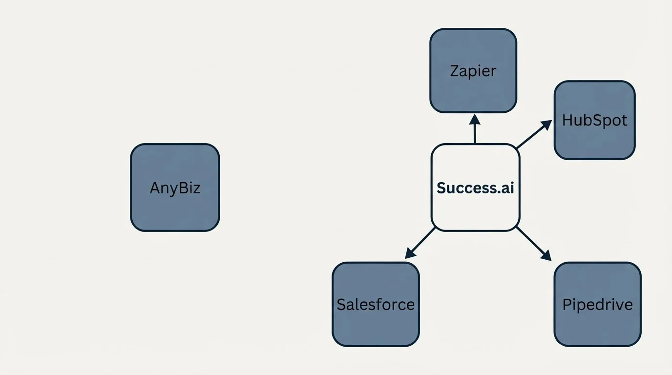 Integration schematic: Integration Ecosystem (AnyBiz, Success.ai, Zapier, HubSpot)