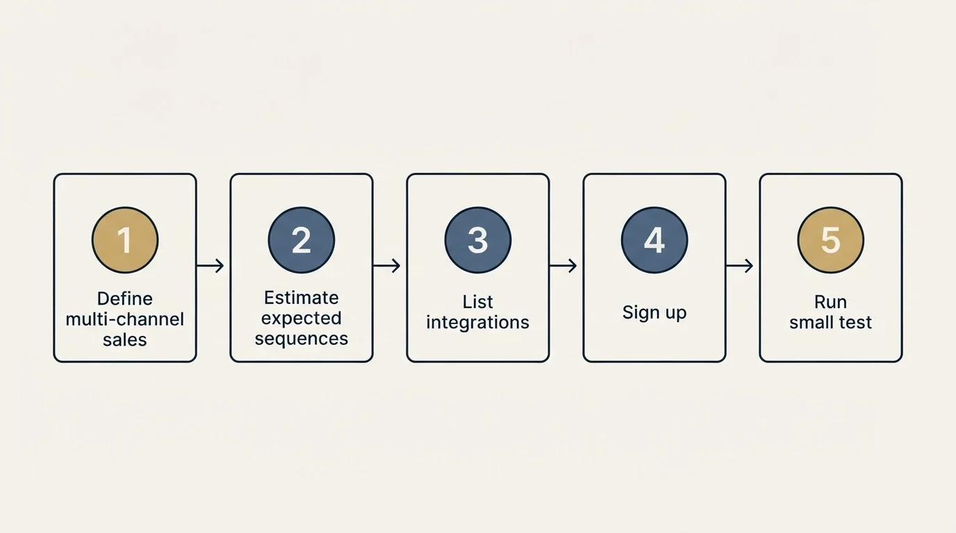 Step sequence: Getting Started Checklist (Define multi-channel sales, Estimate expected sequences, List integrations, Sign up)