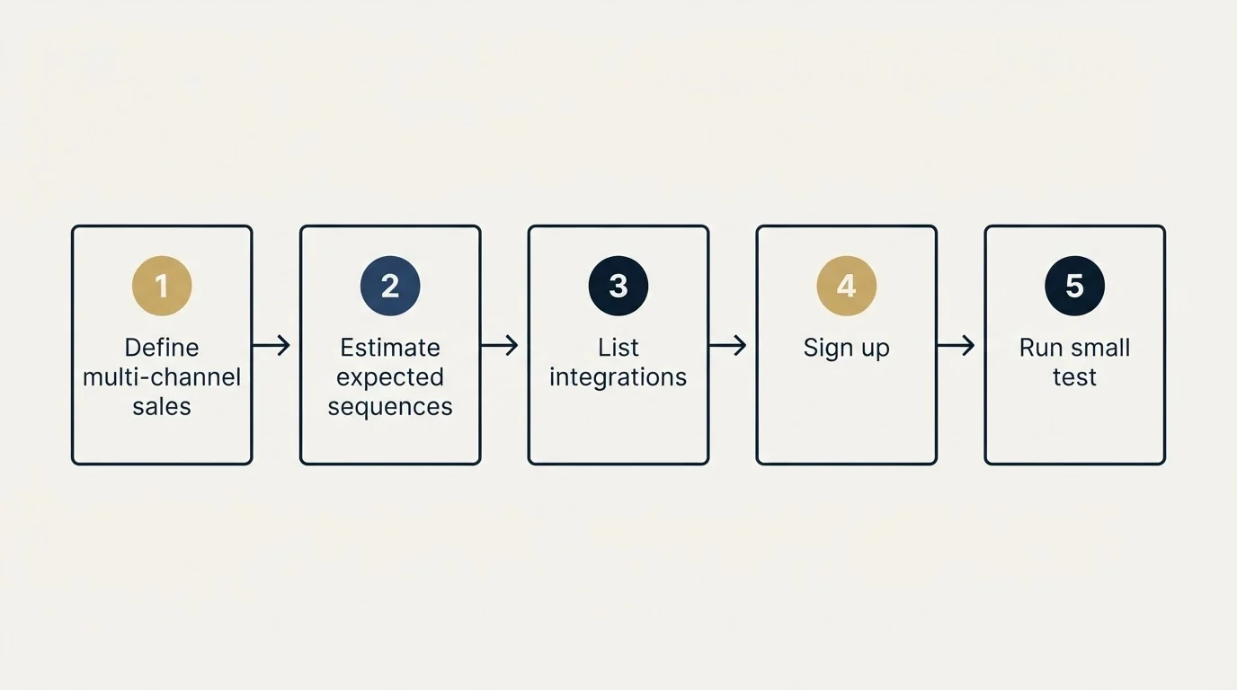 Step sequence: Getting Started Checklist (Define multi-channel sales, Estimate expected sequences, List integrations, Sign up)
