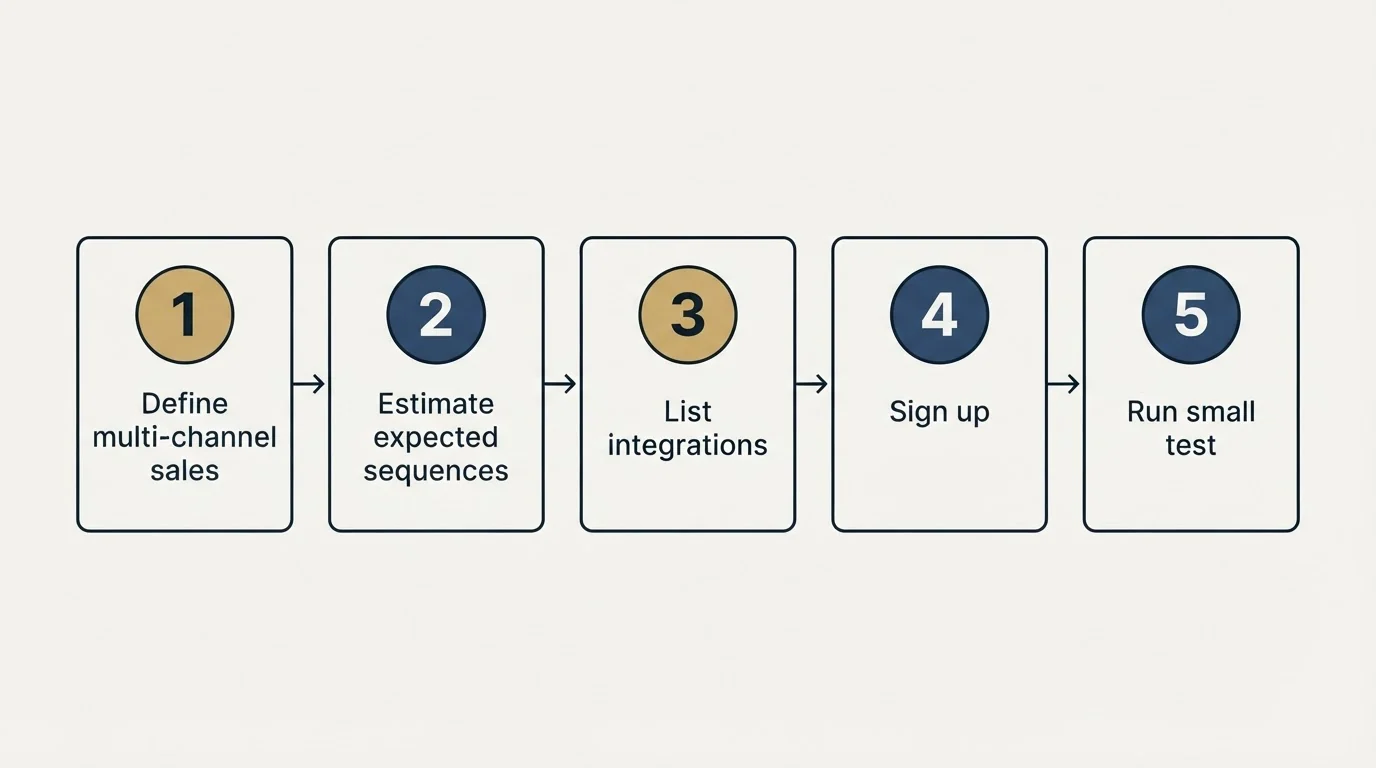 Step sequence: Getting Started Checklist (Define multi-channel sales, Estimate expected sequences, List integrations, Sign up)
