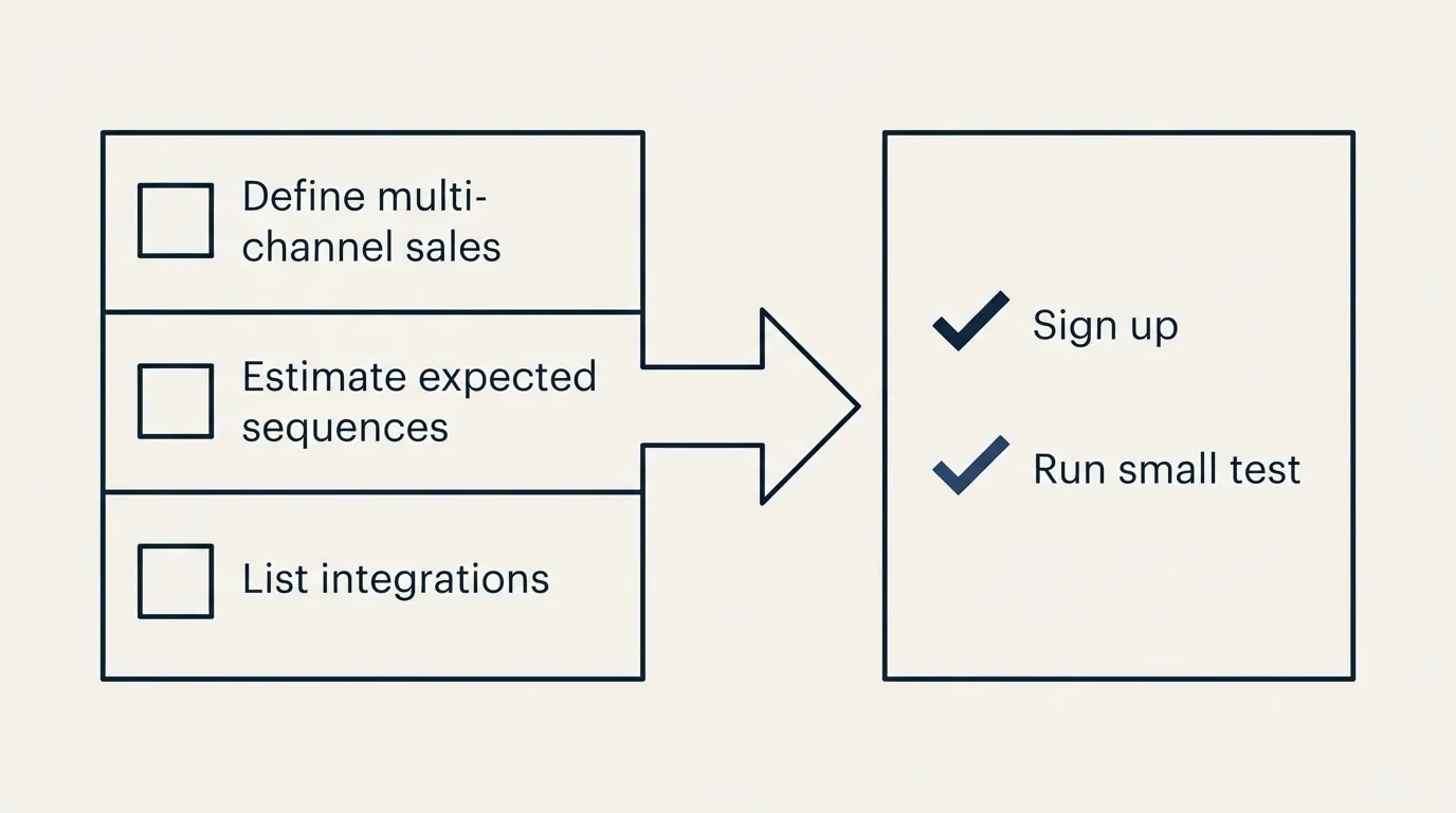 Before-and-after steps: Getting Started Checklist (Define multi-channel sales, Estimate expected sequences, List integrations, Sign up)