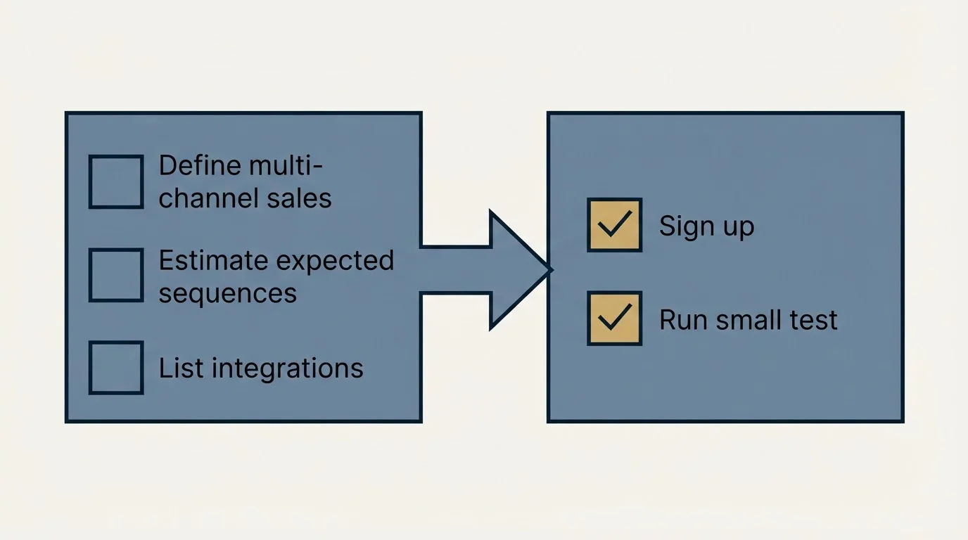 Before-and-after steps: Getting Started Checklist (Define multi-channel sales, Estimate expected sequences, List integrations, Sign up)