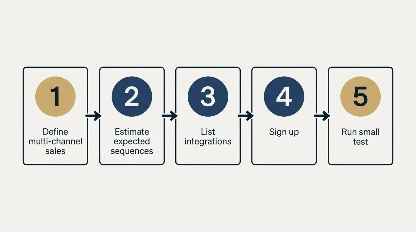 Step sequence: Getting Started Checklist (Define multi-channel sales, Estimate expected sequences, List integrations, Sign up)