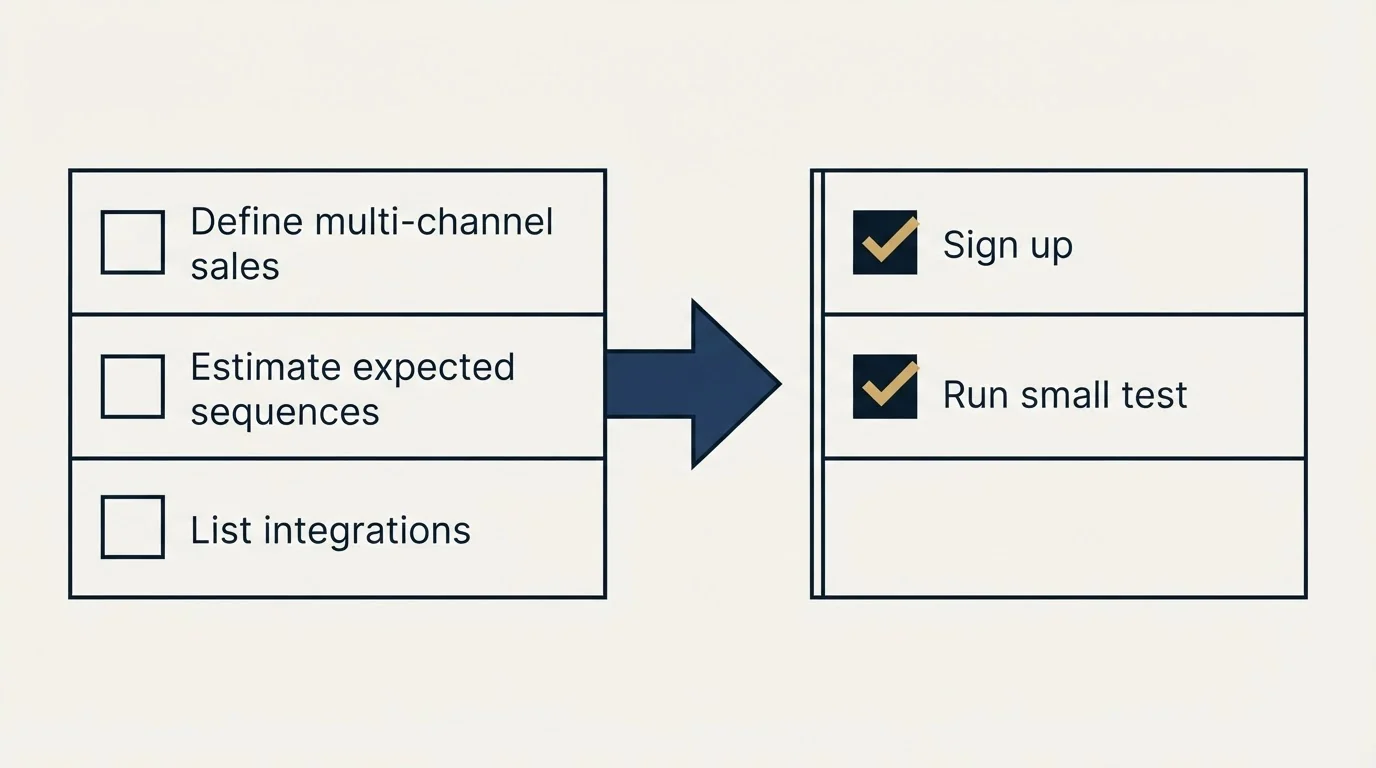 Before-and-after steps: Getting Started Checklist (Define multi-channel sales, Estimate expected sequences, List integrations, Sign up)