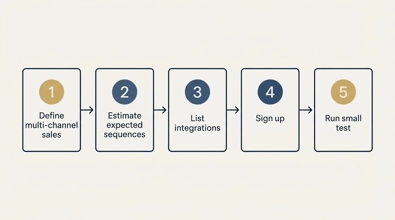 Step sequence: Getting Started Checklist (Define multi-channel sales, Estimate expected sequences, List integrations, Sign up)