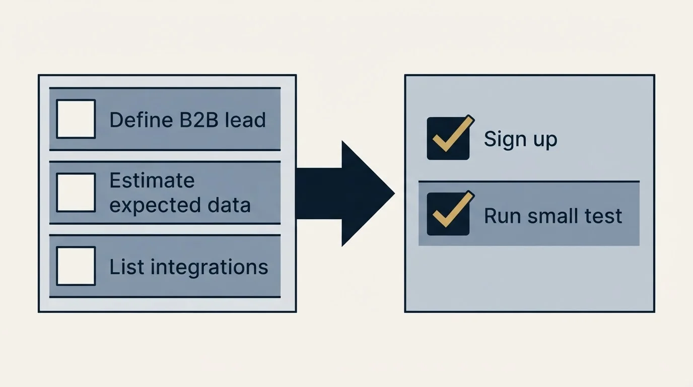 Before-and-after steps: Getting Started Checklist (Define B2B lead, Estimate expected data, List integrations, Sign up)