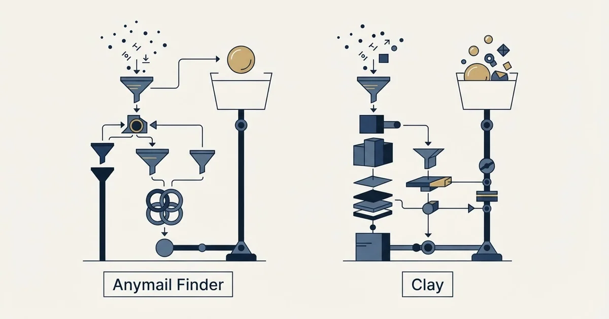 Editorial illustration for Anymail Finder vs Clay
