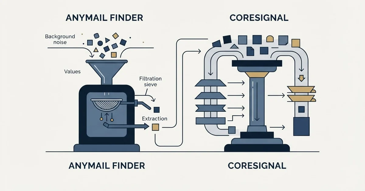 Editorial illustration for Anymail Finder vs Coresignal