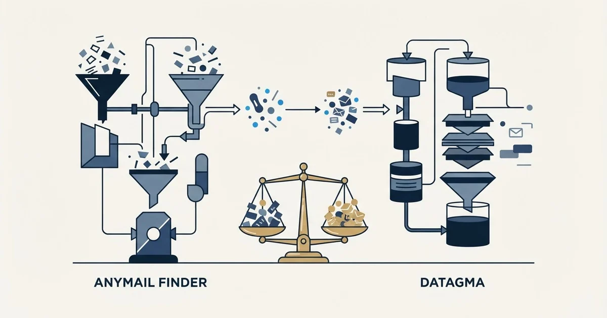 Editorial illustration for Anymail Finder vs Datagma