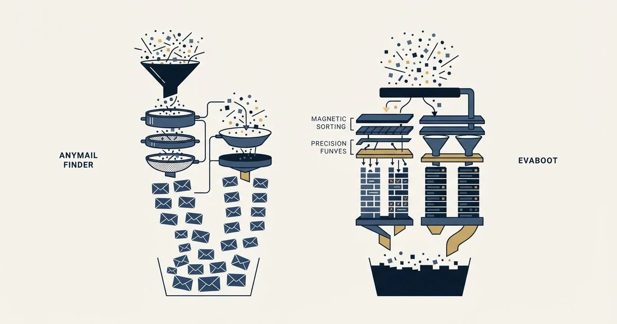 Editorial illustration for Anymail Finder vs Evaboot