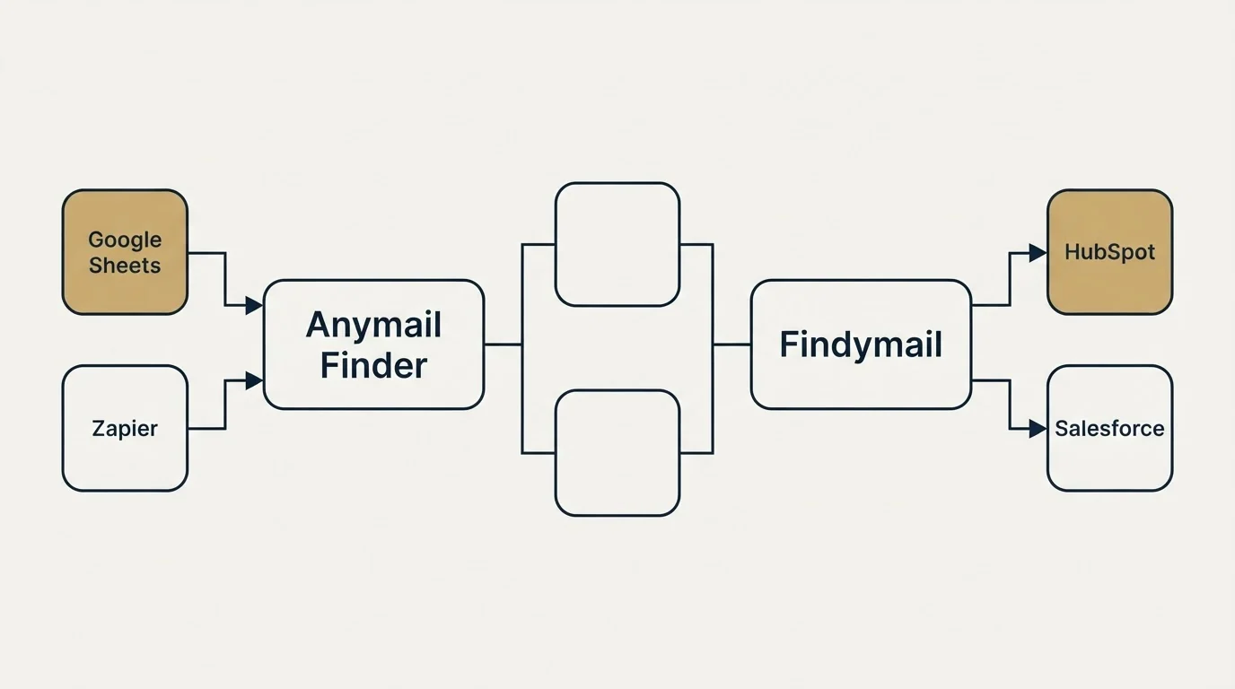 Integration flow: Integration Ecosystem (Anymail Finder, Findymail, Google Sheets, HubSpot)