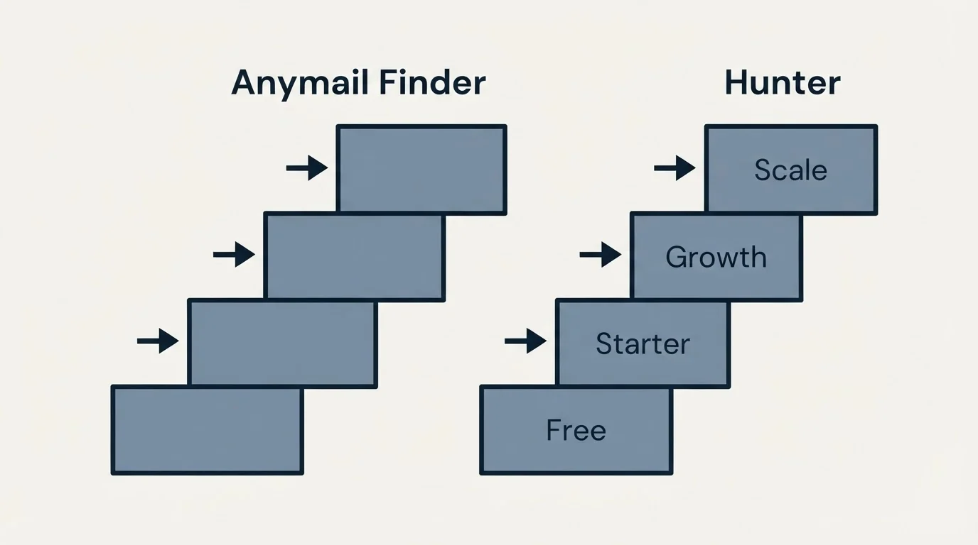 Pricing ladder: Pricing Comparison (Anymail Finder, Hunter, Free, Starter)