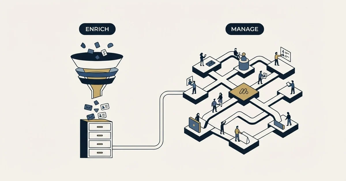 Editorial illustration for Anymail Finder vs Monday CRM