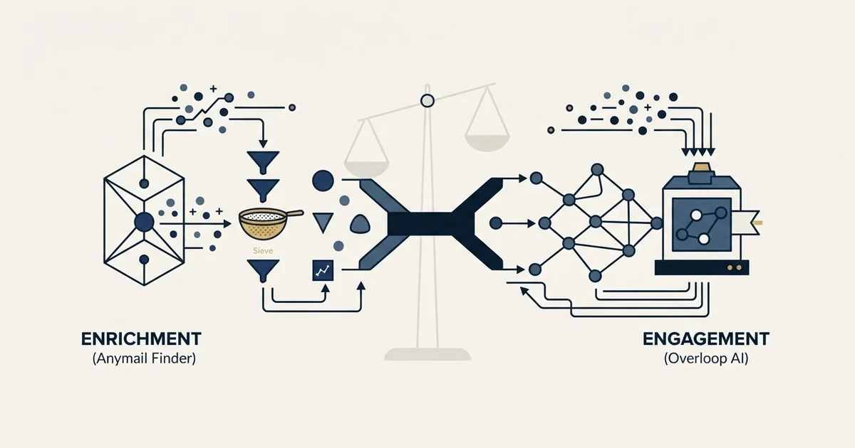 Editorial illustration for Anymail Finder vs Overloop AI