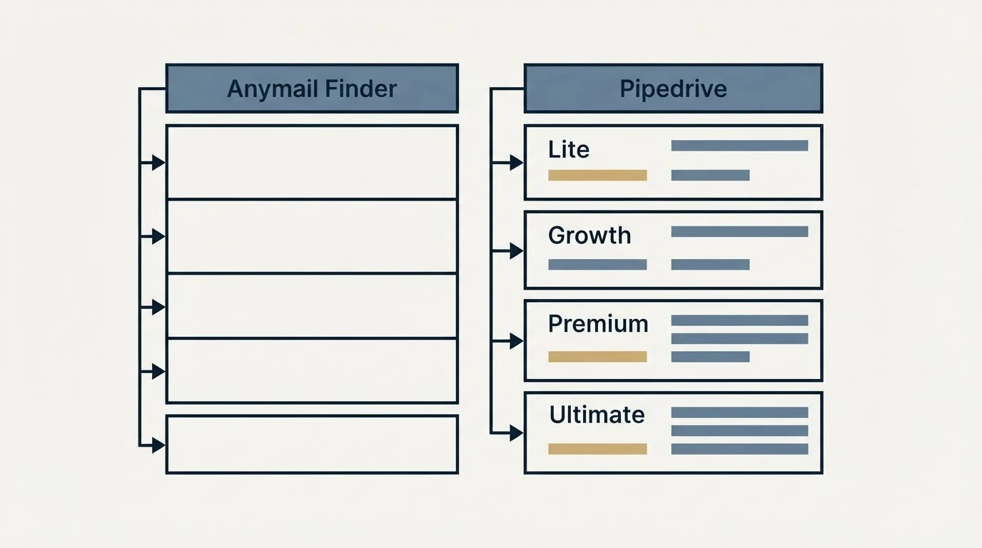 Pricing table: Pricing Comparison (Anymail Finder, Pipedrive, Lite, Growth)