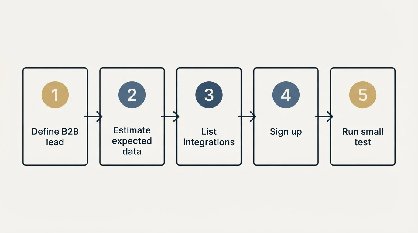 Step sequence: Getting Started Checklist (Define B2B lead, Estimate expected data, List integrations, Sign up)