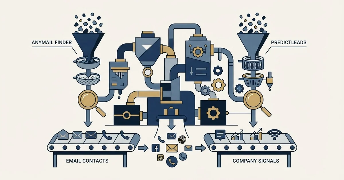 Editorial illustration for Anymail Finder vs PredictLeads