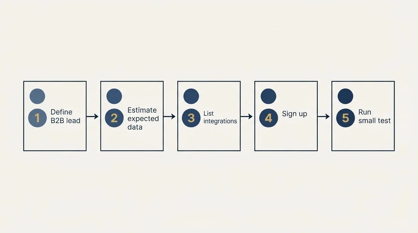 Step sequence: Getting Started Checklist (Define B2B lead, Estimate expected data, List integrations, Sign up)