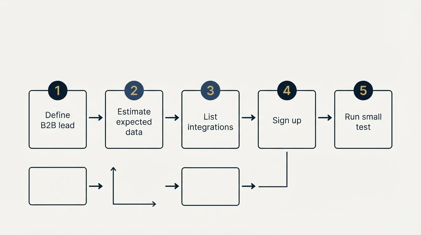 Step sequence: Getting Started Checklist (Define B2B lead, Estimate expected data, List integrations, Sign up)
