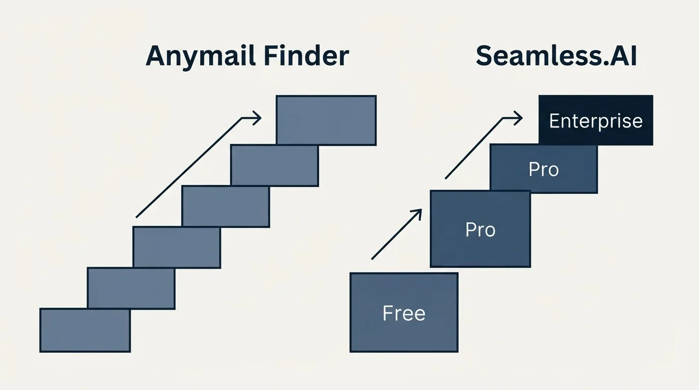 Pricing ladder: Pricing Comparison (Anymail Finder, Seamless.AI, Free, Pro)