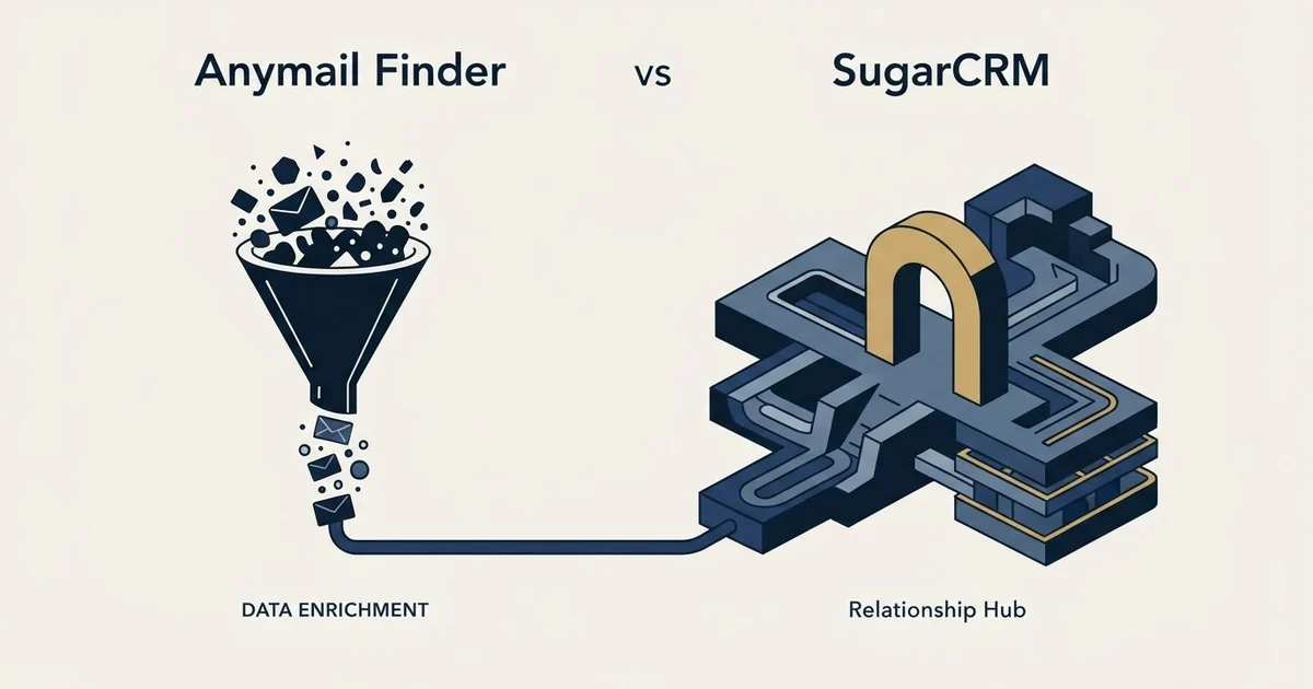Editorial illustration for Anymail Finder vs SugarCRM