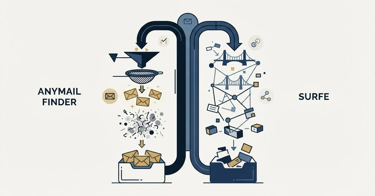 Editorial illustration for Anymail Finder vs Surfe
