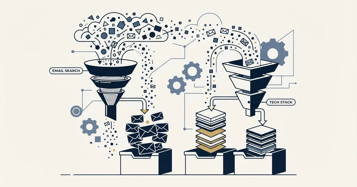 Editorial illustration for Anymail Finder vs TheirStack
