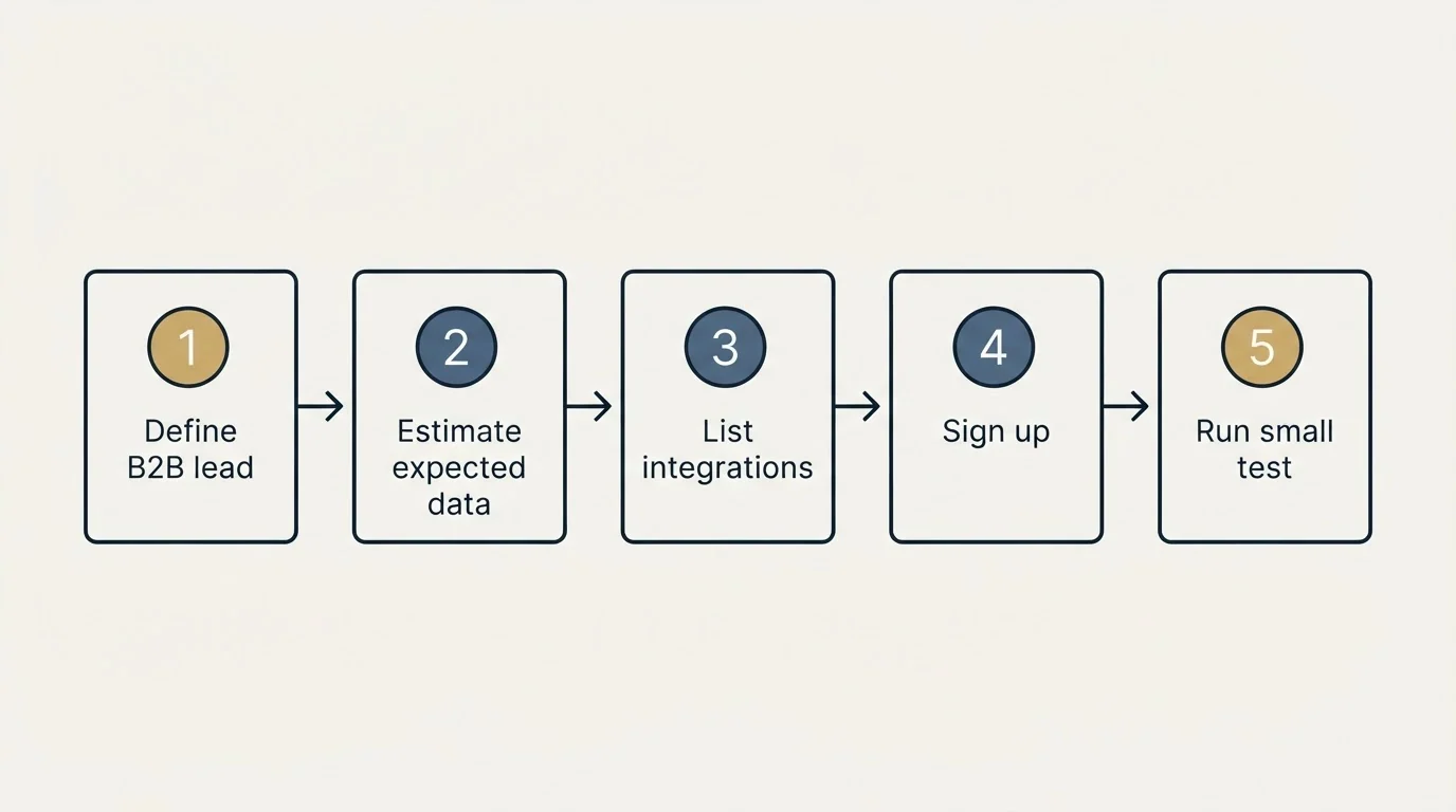 Step sequence: Getting Started Checklist (Define B2B lead, Estimate expected data, List integrations, Sign up)