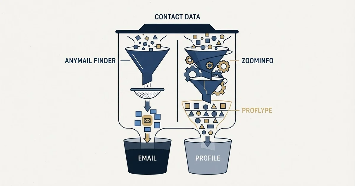 Editorial illustration for Anymail Finder vs ZoomInfo