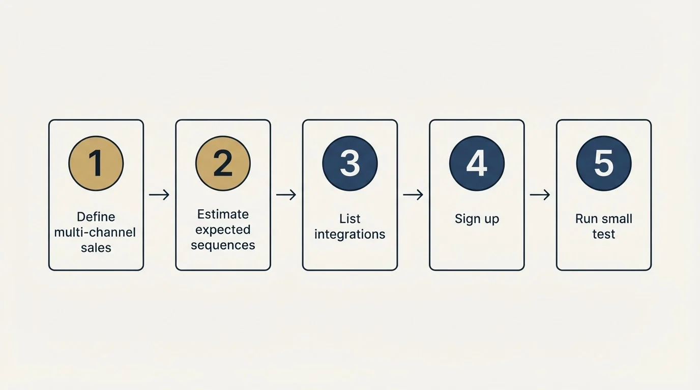 Step sequence: Getting Started Checklist (Define multi-channel sales, Estimate expected sequences, List integrations, Sign up)